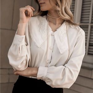Vintage Cream Blouse w/ Pearl Cluster Buttons